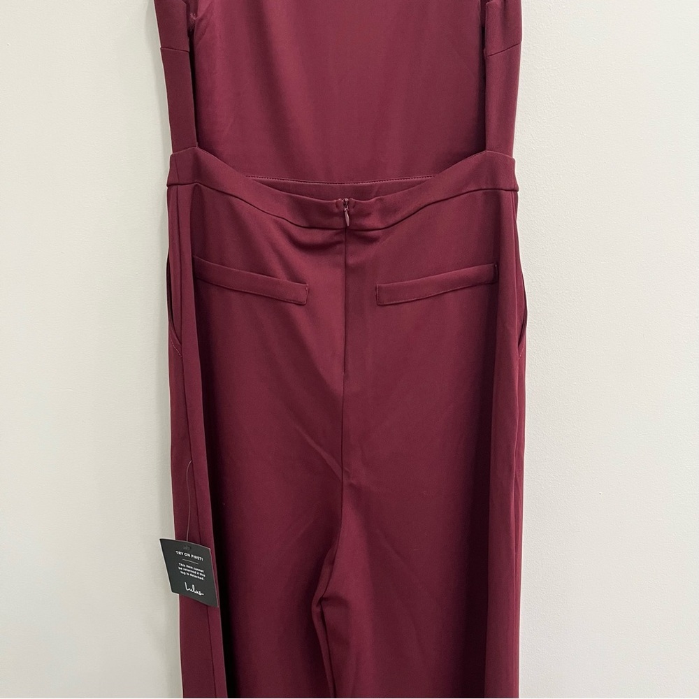 LULU’S Something To Behold Burgundy Jumpsuit Open Back Woman’s Size Medium NWT - Picture 10 of 15